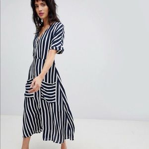 stradivarius button front midi dress